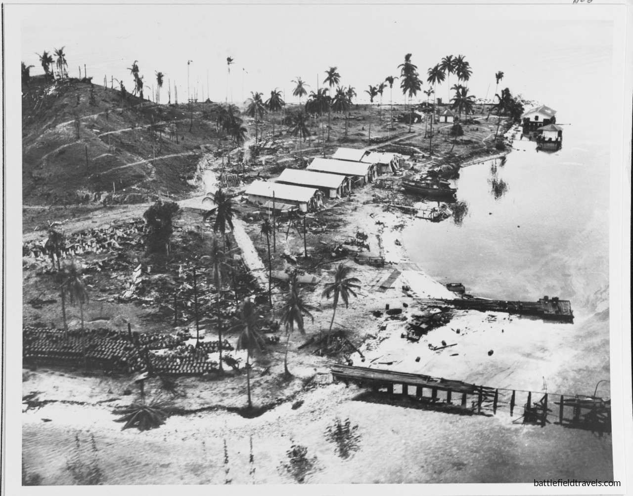 Tanambogo, view of the old RAAF facilities on Tanambogo east coast. Th e Japanese seized these facilities in May 1942 as their own seaplane base.